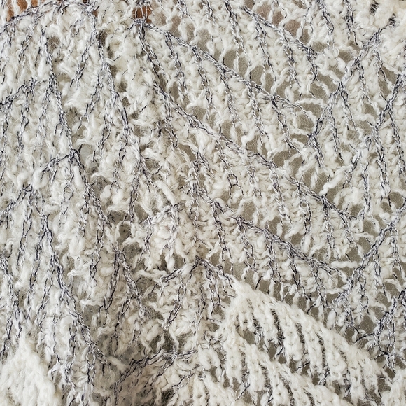 Lucky Brand grey white silver pointelle knit chiffon layered sweater - Picture 2 of 10